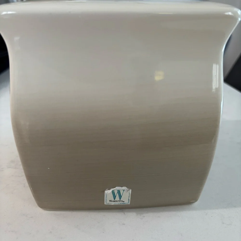 Warmsutta Hand Pained Ceramic Square Tissue Holder in Shades of Beige Tan &Taupe